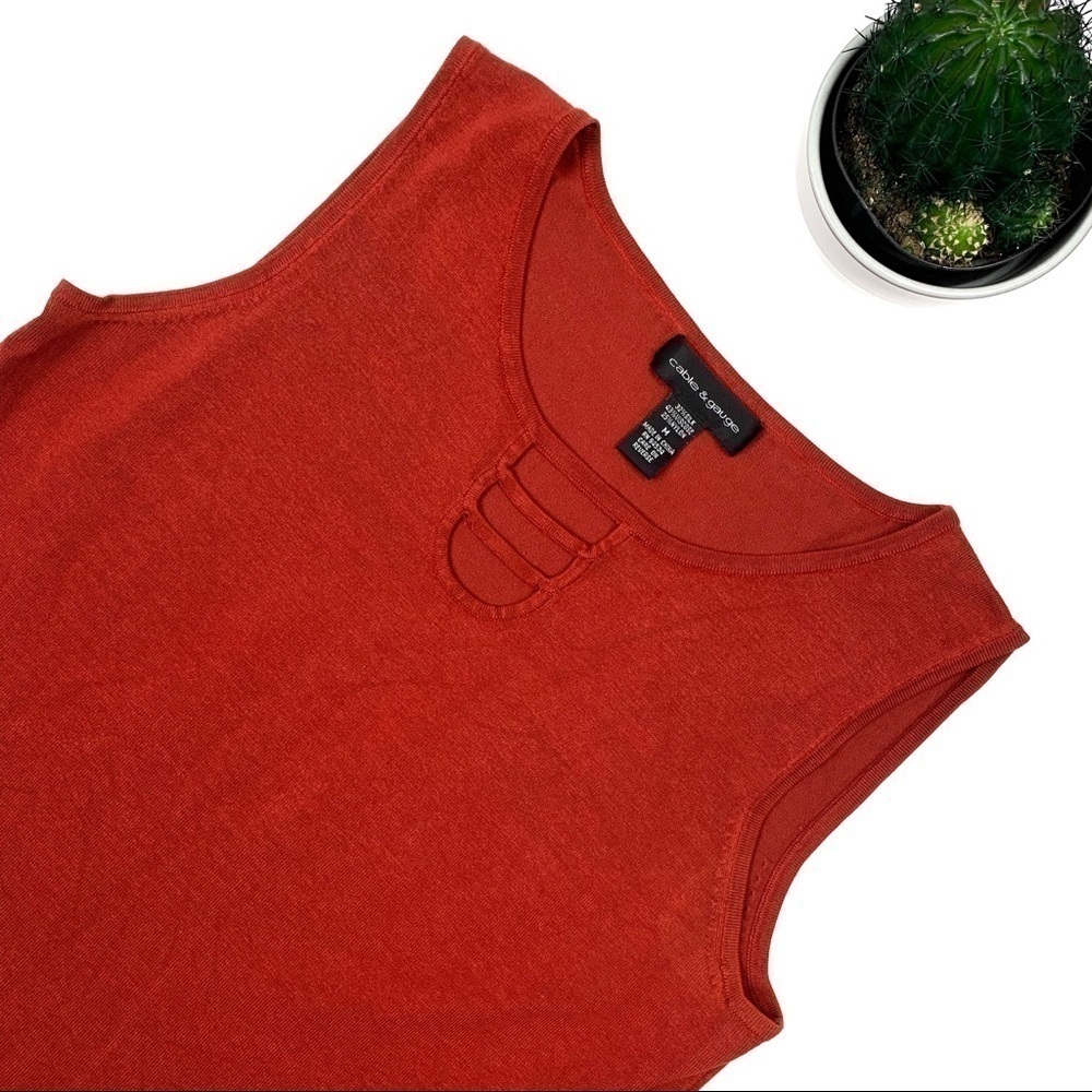 Burnt Orange Cable and Gauge Sleeveless Blouse